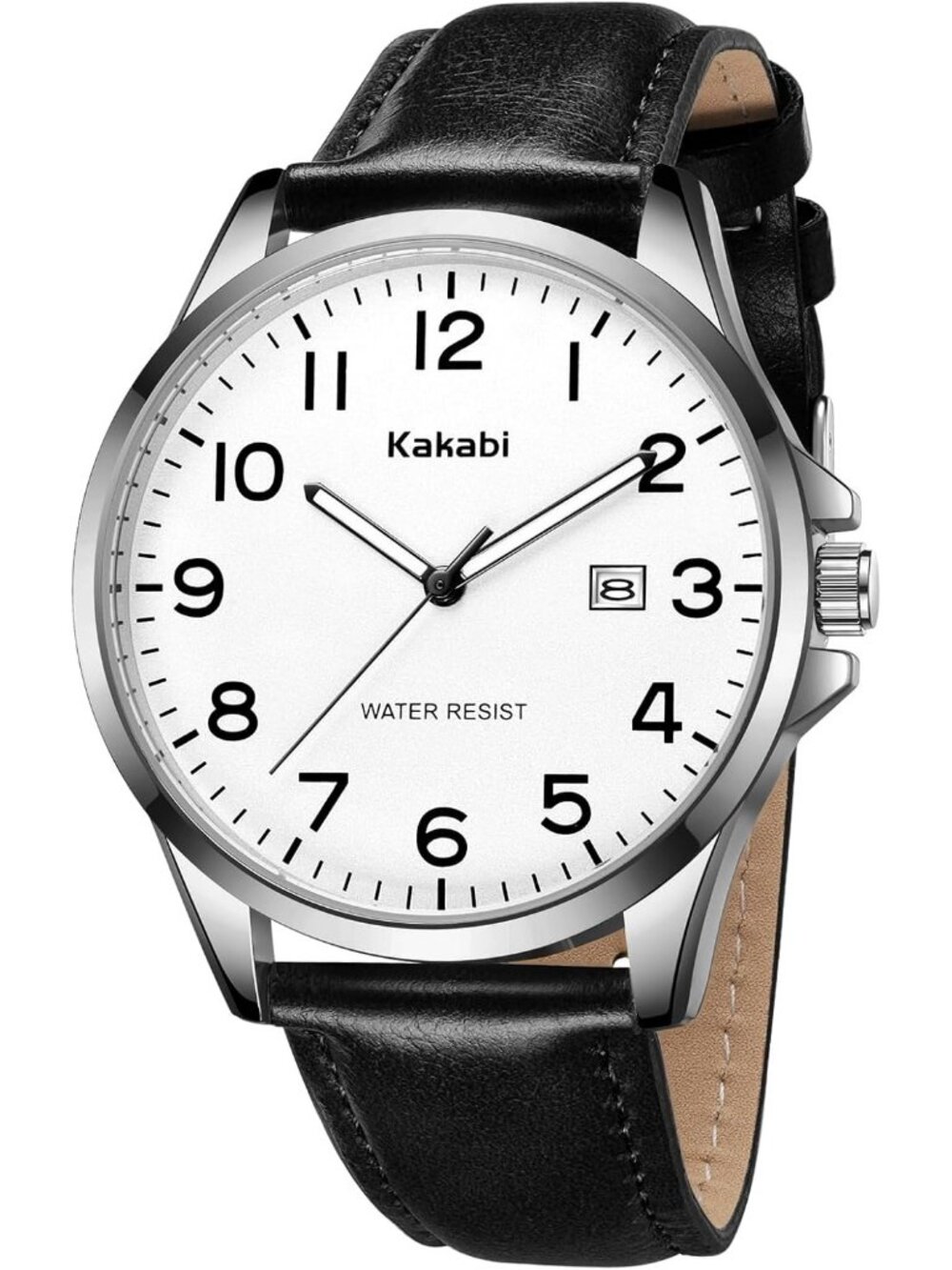 Men's White Black Leather Strap Analog Quartz Waterproof Minimalist Wrist Watch